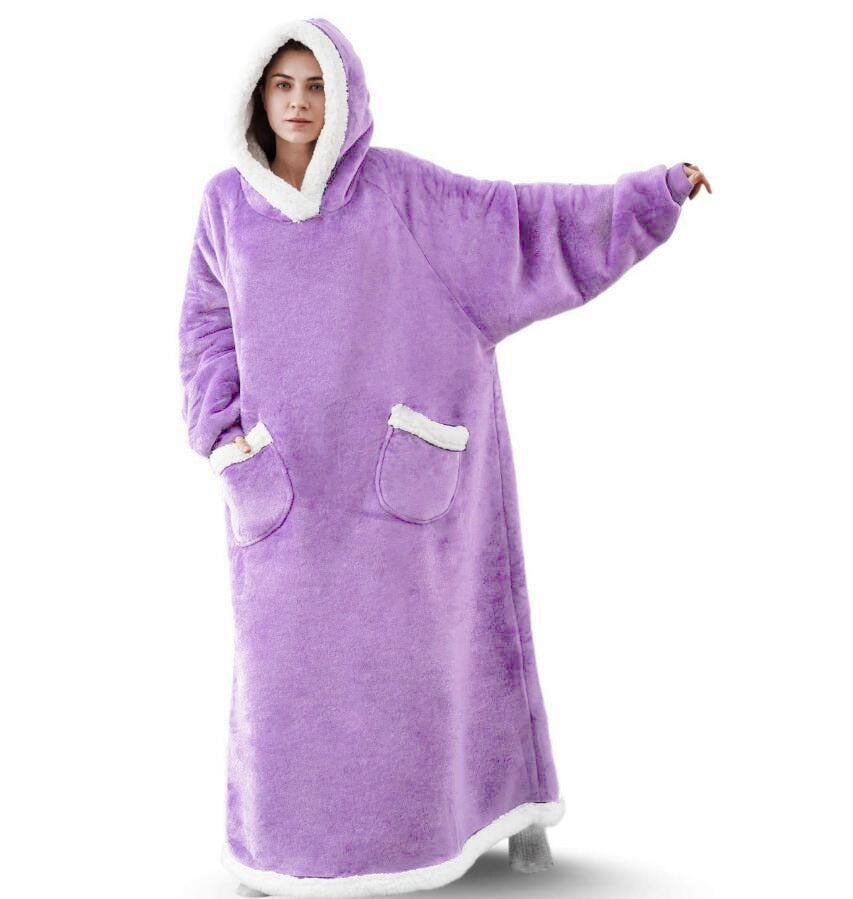Super Long Flannel Blanket with Sleeves Winter Hoodies Sweatshirt Women Men Pullover Fleece Giant TV Blanket Oversized WF032